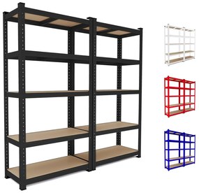 2 Scaffali In Metallo E MDF Scaffale Ad Alta Portata Fino a 875 kg Con 5 Ripiani Regolabili Ideale Per Garage Officina Cantina Capannone Magazzino Design Modulare 180 x 90 x 40 cm (Nero)