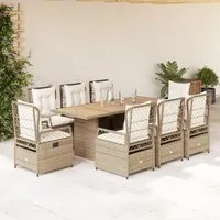 Set da Pranzo da Giardino 9 pz con Cuscini Beige in Polyrattan 3262939