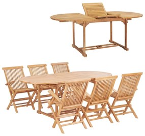 Set da Pranzo per Esterni 7 pz 150-200x100x75 cm Teak Massello