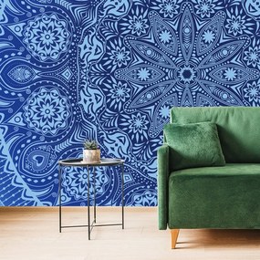 Carta da parati – Mandala decorativa con pizzo in blu