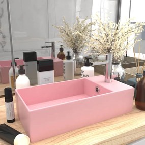 Lavandino Con Troppopieno İn Ceramica Rosa Opaco /