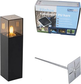 Lampada da esterno nera con vetro fumé, picchetto e passacavo 30cm IP44 - Denmark