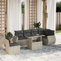 Set Divani da Giardino 7pz con Cuscini Grigio Chiaro Polyrattan 3268572