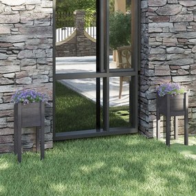 Fioriere Da Giardino 2 Pz Grigie 31x31x70 Cm İn Legno Di Pino /