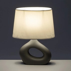Lampada da tavolo in ceramica bianco-grigia con paralume in tessuto (altezza 30 cm) - Casa Selección