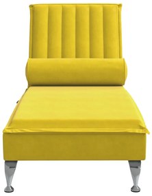 Chaise longue massaggi con cuscino a rullo giallo in velluto