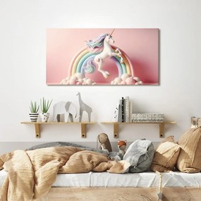 Quadro su tela – Unicorno fiabesco su arcobaleno pastello