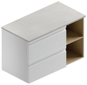 Armadietto bagno a terra Pull 2 cassetti P 46.5 x L 90 x H 56.2 cm bianco/rovere natura/pietra argento mdf