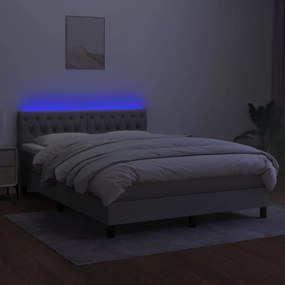 Letto a molle materasso e led grigio chiaro 140x200 cm tessuto