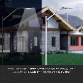 Lampione LED stradale 100W 6500K IP65 con sensore crepuscolare grigio