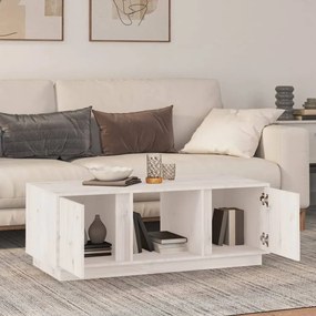 Tavolino da salotto bianco 110x50x40 cm legno massello di pino