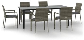 Set da pranzo giardino 7pz nero e grigio con cuscini polyrattan