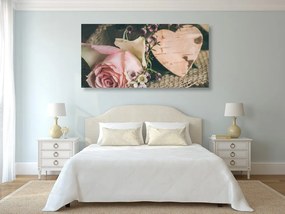 Quadro su tela – Rose e cuore in stile vintage