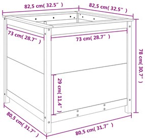 Fioriera da Giardino Grigia 82,5x82,5x78cm Legno Massello Pino