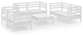 Set Divani da Giardino 7 pz Bianco in Legno Massello di Pino