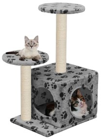 Albero Per Gatti E Tiragraffi Sisal 60 Cm Zampe Stampate Grigio /