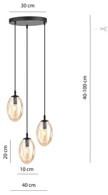 Sospensione Minimal 3 Luci Atalanta Acciaio Nero E Vetro Ambra