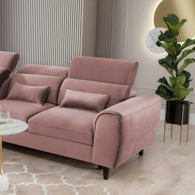 Divano angolare rosa allungabile/con contenitore (con penisola a sinistra/con chaise lounge) e rivestimento in velluto Foble – ELTAP