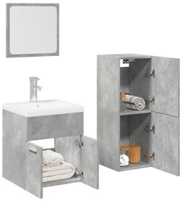 Set Mobili Da Bagno 4 Pz Grigio Cemento İn Legno Multistrato /