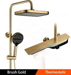 Pannello doccia termostatico ELITE EDITION BSE1420 a vista con schermo LED, getto a cascata e più finiture — Oro spazzolato