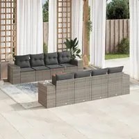 Set Divano da Giardino 9 pz con Cuscini Grigio in Polyrattan 3225367