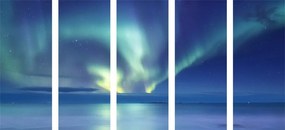 Quadri 5 pezzi – Aurora boreale sull'oceano