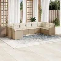 Set Divano da Giardino 10 pz con Cuscini Beige in Polyrattan 3219458