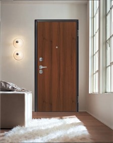 Porta blindata YALE Guardian L 90 x H 210 cm in PVC rovere/noce, apertura spingere a sinistra, falso telaio incluso