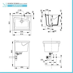 Mobile lavatoio 61x50 cm Revine vasca in ceramica e asse in legno