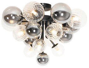 Plafoniera Art Déco nera con vetro fumé e trasparente 10 luci - Bonnie