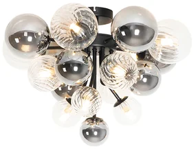 Plafoniera Art Déco nera con vetro fumé e trasparente 10 luci - Bonnie