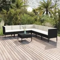 Set Divani da Giardino 8 pz con Cuscini in Polyrattan Nero 3094456