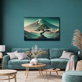 Quadro su tela – Bonsai e montagna in stile giapponese