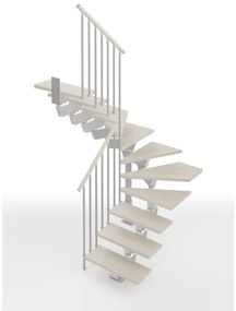 Scala a rampa 2/4 di giro Vida IRIS, larghezza 60 cm, struttura in acciaio grigio argento, gradini in legno faggio, colore bianco