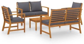 Set divani da giardino 5 pz con cuscini in legno acacia