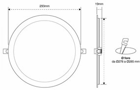 Pannello LED Rotondo 30W, 3.000lm, no Flickering, Foro Ø278-285mm Colore Bianco Caldo 3.000K