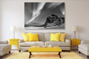 Stampa su tela – Aurora boreale in Norvegia in bianco e nero