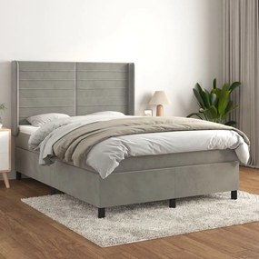 Giroletto A Molle Con Materasso Grigio Chiaro 140x200cm Velluto /