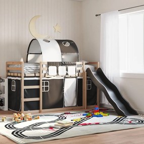 Letto A Castello Con Scivolo E Tende Bianco E Nero 80x200 Cm /