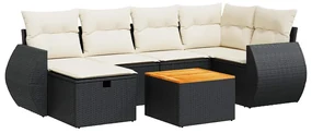 Set divani da giardino con cuscini 7pz nero polyrattan