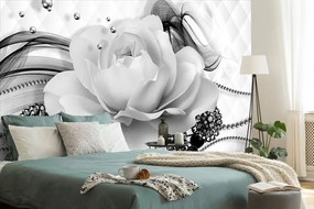 Carta da parati – Rosa in bianco e nero con astrazione