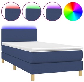 Letto a molle con materasso e led blu 90x200 cm in tessuto