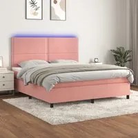 Letto a Molle con Materasso e LED Rosa 160x200 cm in Velluto 3136076