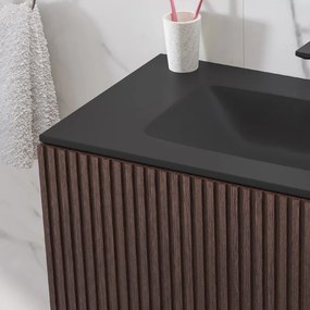 Mobile bagno sospeso 80cm effetto cannettato con lavabo nero KDS-80L - KAMALU