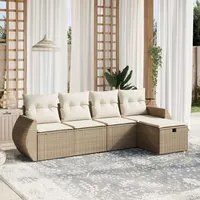 Set Divano da Giardino 5 pz con Cuscini Beige in Polyrattan 3264084