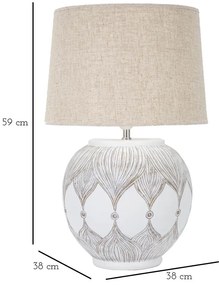 Lampada da tavolo con paralume in tessuto bianco e oro (altezza 59 cm) Atene - Mauro Ferretti