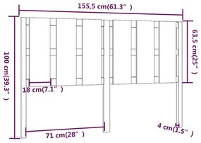 Testiera per Letto Grigia 155,5x4x100 cm Legno Massello di Pino