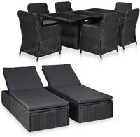 Set da Pranzo da Giardino 9 pz in Polyrattan Nero cod mxl 37827