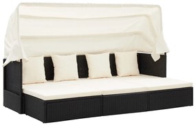 Lettino Da Giardino Con Tettuccio İn Polyrattan Nero /