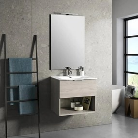 Mobile Bagno 60cm Sospeso Con Cassetto, Vano E Specchio